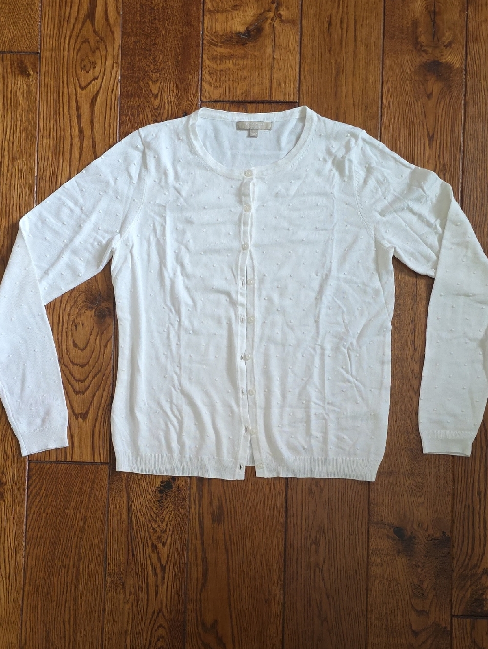 Joan Vass Women's Button-Up Pointelle Cardigan Sweater